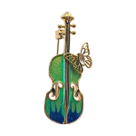 Emerald and sapphire enamel violin brooch with gold-tone details and a crystal butterfly by Divalya.