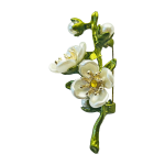 Green jasmine flower branch brooch with white petals, pearl accents, and a yellow crystal center by Divalya.