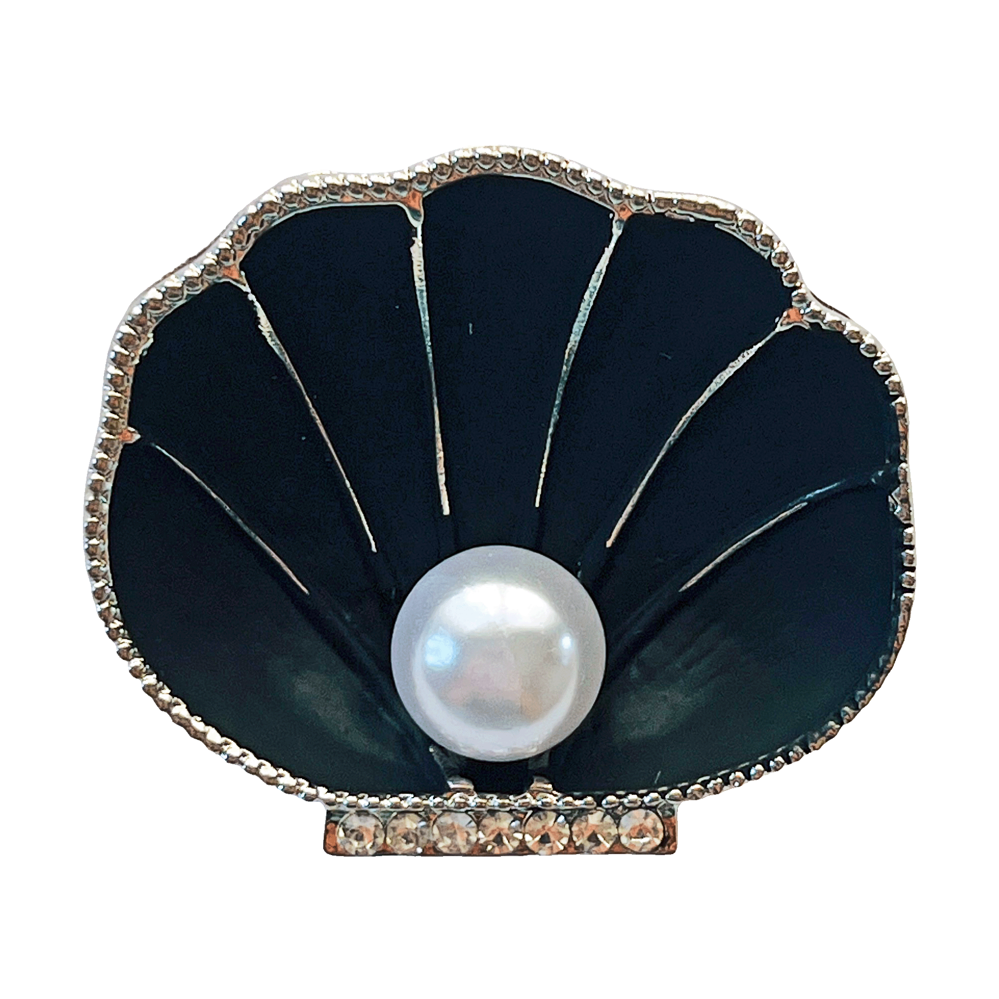 br90-black-seashell-brooch-pearl-center-crystal-rim-2000x2000 Black seashell brooch with pearl center and crystal rim by Divalya.