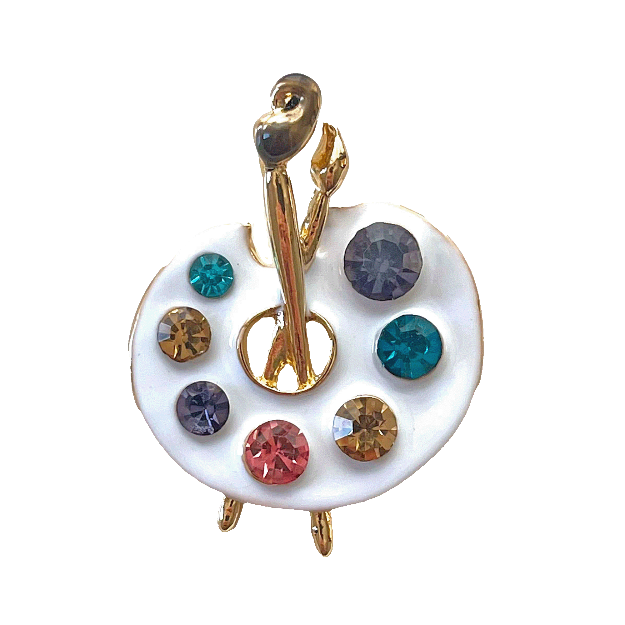 divalya-BR002-white-artist-palette-colorful-crystal-brooch-2000x2000 White artist palette brooch with golden brush and colorful crystals – Divalya jewelry