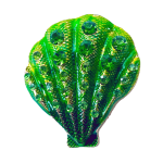 Green seashell brooch with textured enamel and sparkling green crystals – Divalya jewelry