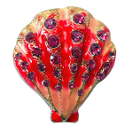 Pink seashell brooch with coral enamel and sparkling pink crystals on gold-tone base – Divalya jewelry