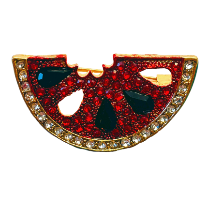 Sparkling red watermelon slice crystal brooch with black seeds – Divalya jewelry