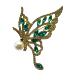 Gold butterfly brooch with emerald green crystals and pearl accent – Divalya jewelry