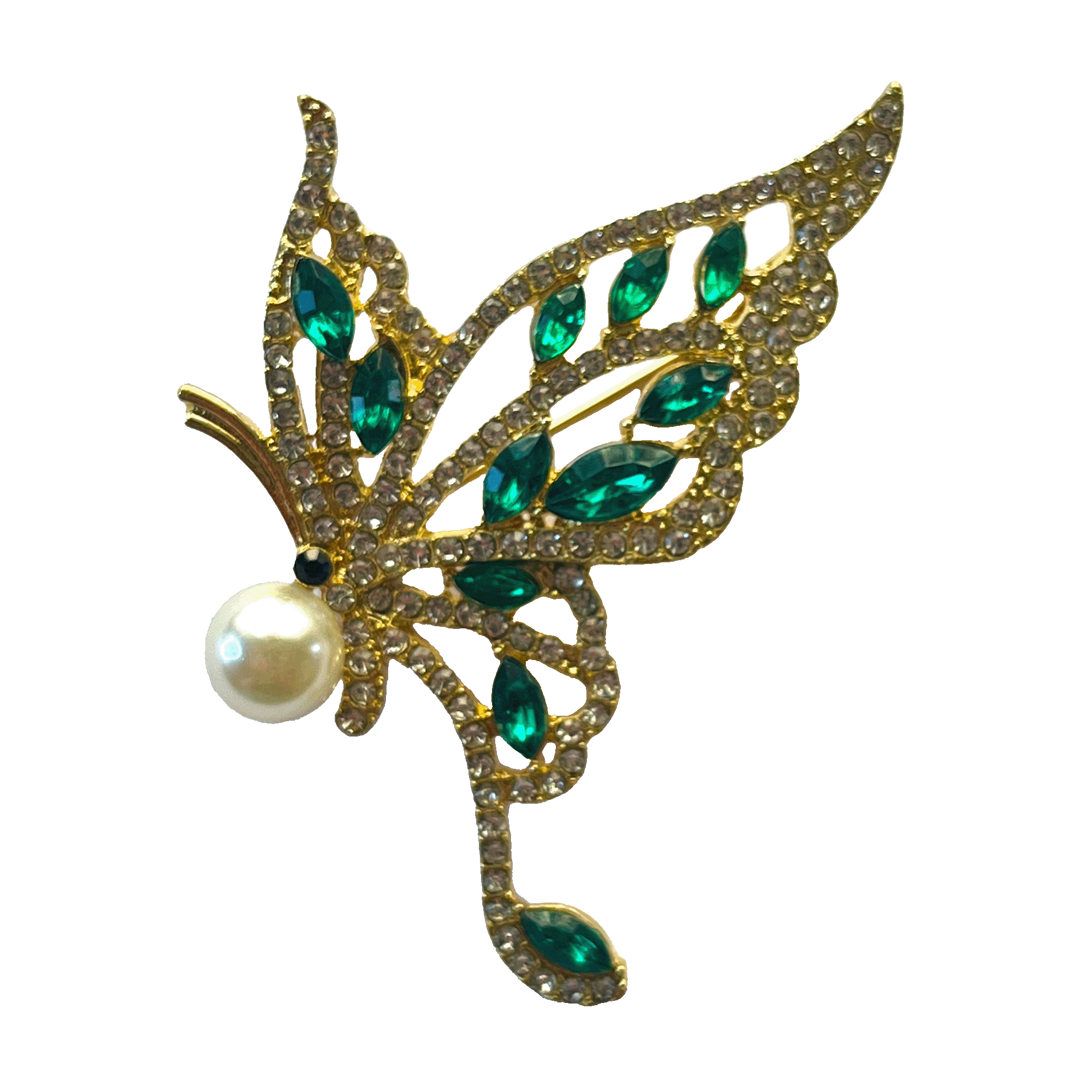 divalya-BR11-emerald-crystal-butterfly-pearl-brooch-website-2000x2000 Gold butterfly brooch with emerald green crystals and pearl accent – Divalya jewelry