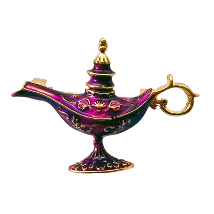 Enchanted purple genie lamp brooch with gold details – Divalya jewelry