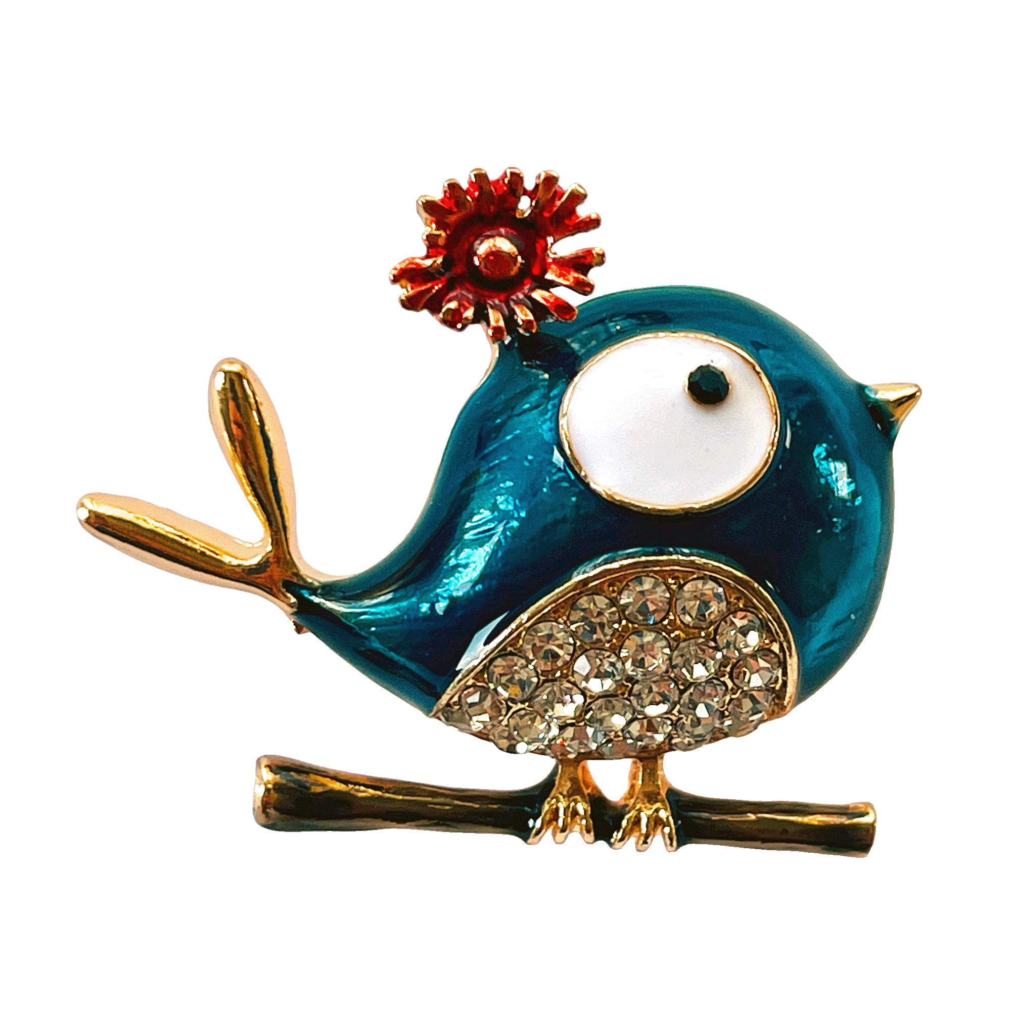 divalya-BR13-blue-whimsical-bird-crystal-brooch-2000x2000 Whimsical blue bird brooch with red flower and crystal belly – Divalya jewelry