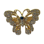 Gold butterfly brooch with sparkling clear crystals and dark center stone – Divalya jewelry