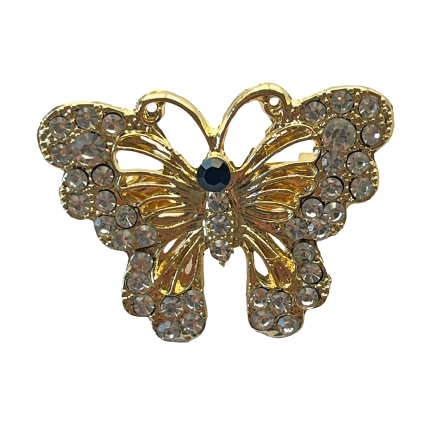 Gold butterfly brooch with sparkling clear crystals and dark center stone – Divalya jewelry