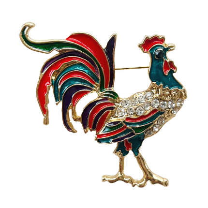 Colorful enamel rooster brooch with sparkling crystal body – Divalya jewelry