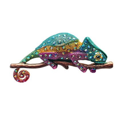 Rainbow crystal chameleon brooch on branch with multicolor stones – Divalya jewelry