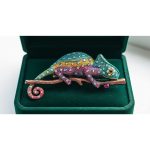 Rainbow Crystal Chameleon Brooch on Branch - Image 3