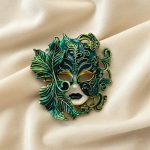 Teal & Gold Venetian Mask Brooch - Image 2