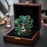 Teal & Gold Venetian Mask Brooch - Image 3
