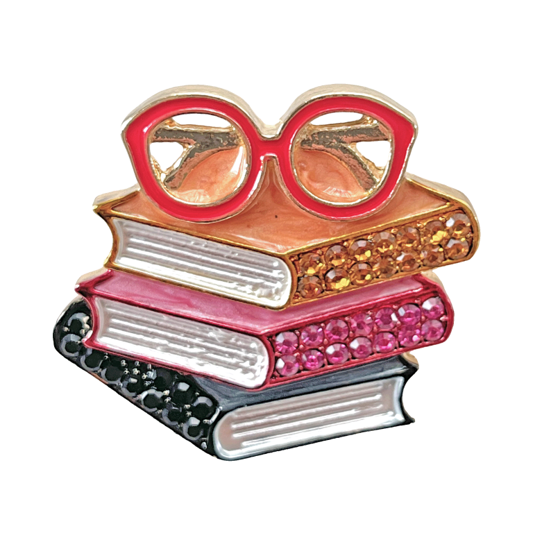 Colorful books and glasses crystal brooch for book lovers – Divalya jewelry