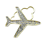 Gold airplane brooch with clear crystals and cloud detail – Divalya jewelry