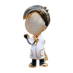 Cute doctor brooch with white coat, dark hair and stethoscope – Divalya jewelry
