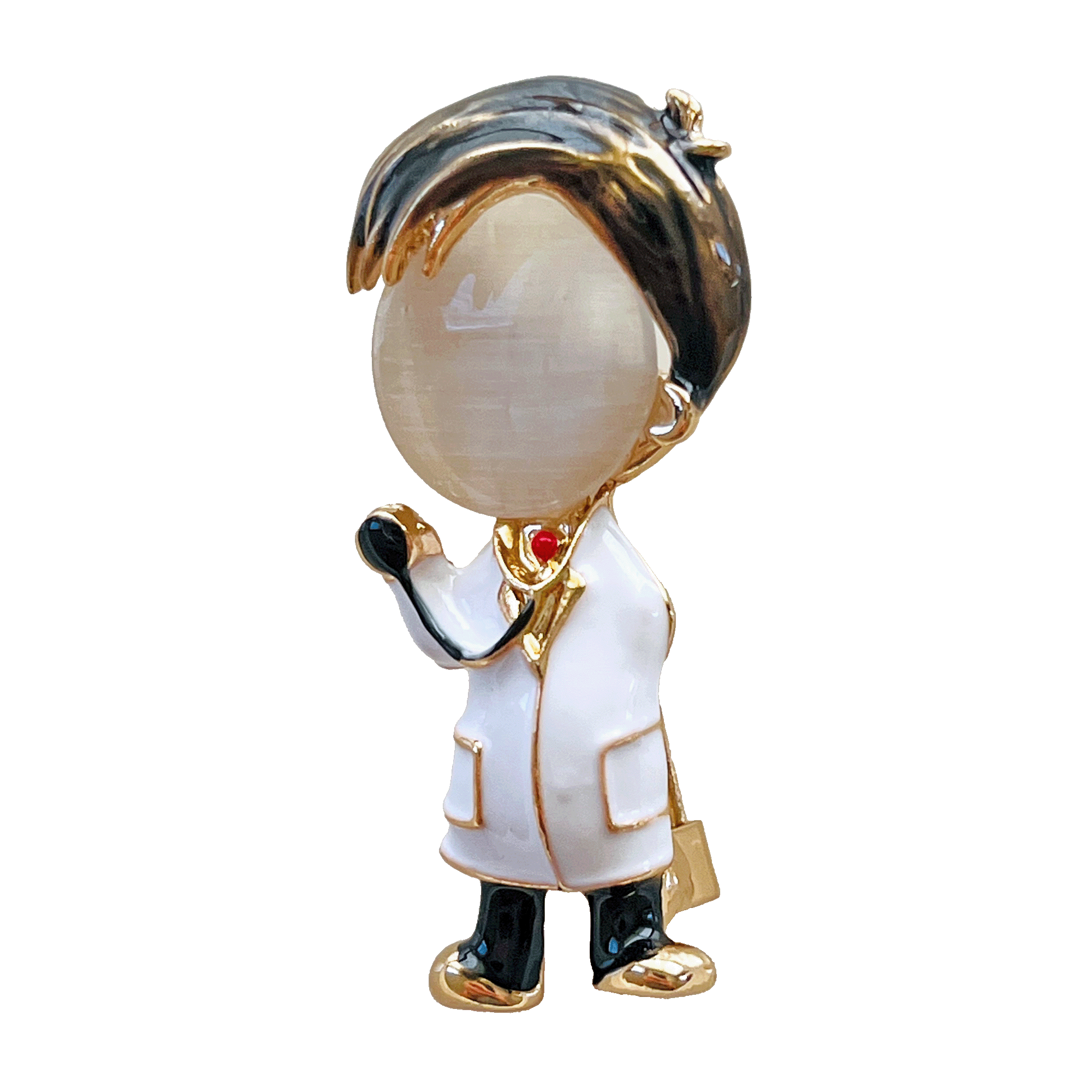 divalya-BR19-doctor-white-coat-stethoscope-brooch-website-2000x2000 Cute doctor brooch with white coat, dark hair and stethoscope – Divalya jewelry