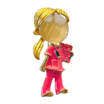 Cute pink scrubs nurse brooch with golden hair, stethoscope and clipboard – Divalya jewelry