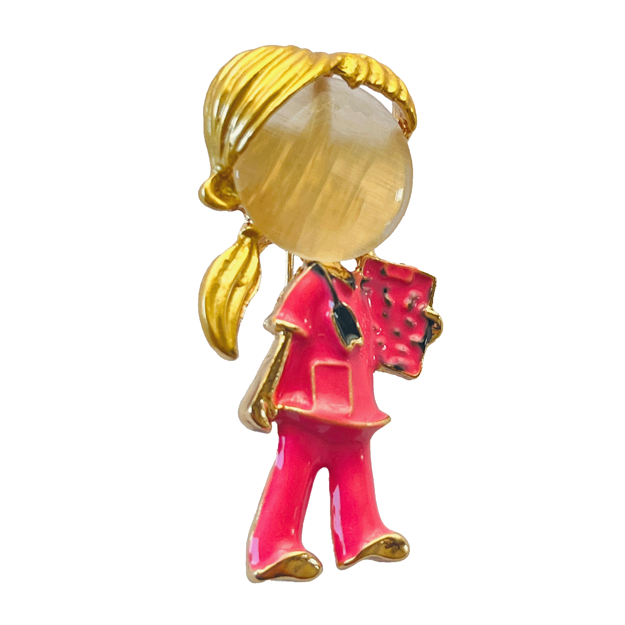 divalya-BR23-pink-scrubs-nurse-stethoscope-clipboard-brooch-2000x2000 Cute pink scrubs nurse brooch with golden hair, stethoscope and clipboard – Divalya jewelry