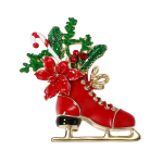 Red Christmas skate brooch with poinsettia, candy cane and green holiday foliage – Divalya jewelry