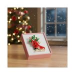 Red Christmas Skate Brooch with Poinsettia & Candy Cane - Image 3