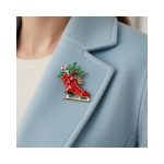 Red Christmas Skate Brooch with Poinsettia & Candy Cane - Image 2