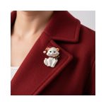 White Christmas Cat Brooch with Santa Hat & Holly Bow - Image 2