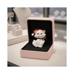 White Christmas Cat Brooch with Santa Hat & Holly Bow - Image 3