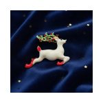 Leaping White Reindeer Brooch with Red Hooves & Jeweled Antlers - Image 3