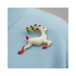 Leaping White Reindeer Brooch with Red Hooves & Jeweled Antlers - Image 2
