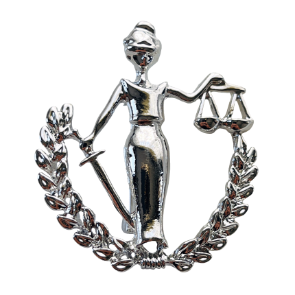 Silver Lady Justice brooch with scales, sword and laurel wreath – Divalya jewelry