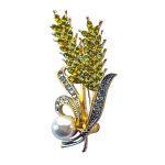 Golden wheat brooch with yellow crystals and pearl accent – Divalya jewelry