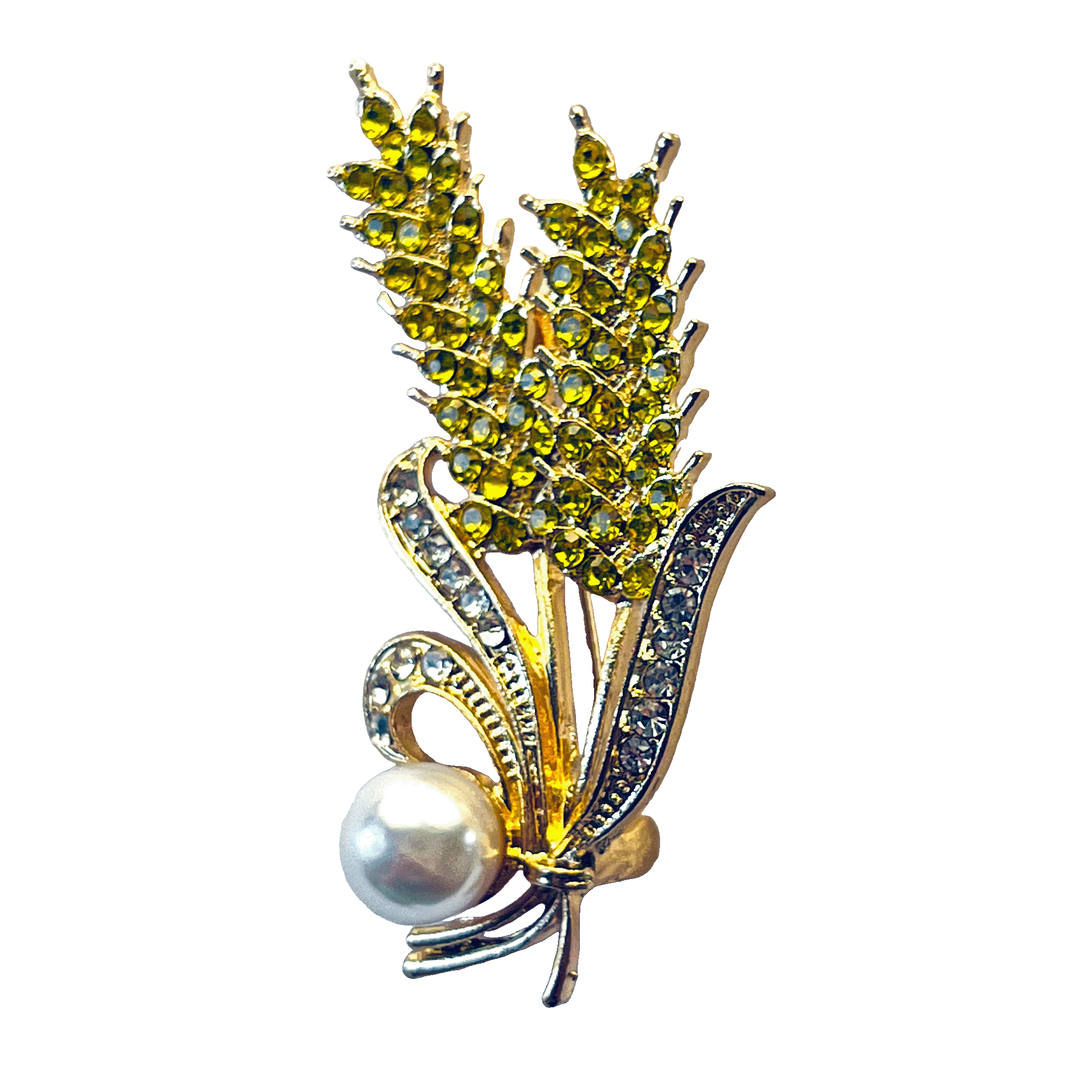 divalya-BR27-golden-wheat-pearl-harvest-brooch Golden wheat brooch with yellow crystals and pearl accent – Divalya jewelry