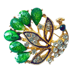 Green peacock brooch with emerald teardrop stones and clear crystals on gold-tone base – Divalya jewelry