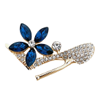 Gold high heel brooch with blue crystal flower and rhinestones – Divalya jewelry