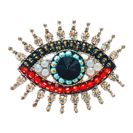 Radiant evil eye brooch with colorful crystals and silver rays – Divalya jewelry