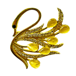 Golden swan brooch with yellow opal teardrop stones and crystal accents – Divalya jewelry