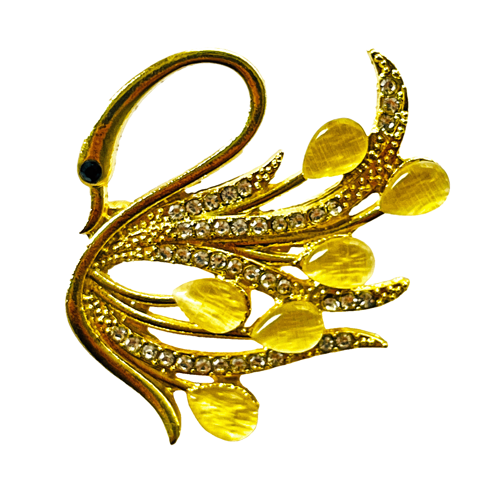 divalya-BR33-golden-swan-yellow-opal-petals-brooch-2000x2000 Golden swan brooch with yellow opal teardrop stones and crystal accents – Divalya jewelry