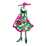 Vibrant fashion lady brooch with pink hat, green bow and colorful crystals – Divalya jewelry