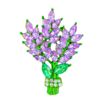 Lavender bouquet brooch with purple marquise crystals and green leaves – Divalya jewelry