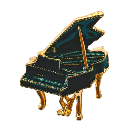 Black grand piano brooch with gold trim and crystal details – Divalya jewelry