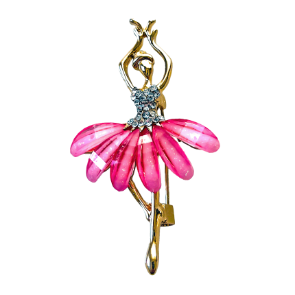Pink ballerina brooch with crystal bodice and layered pink skirt – Divalya jewelry