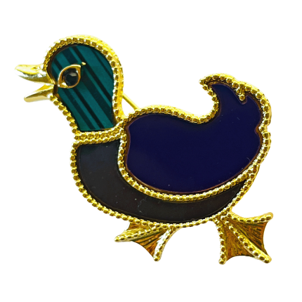 Green head duck enamel brooch with gold beaded edges – Divalya jewelry