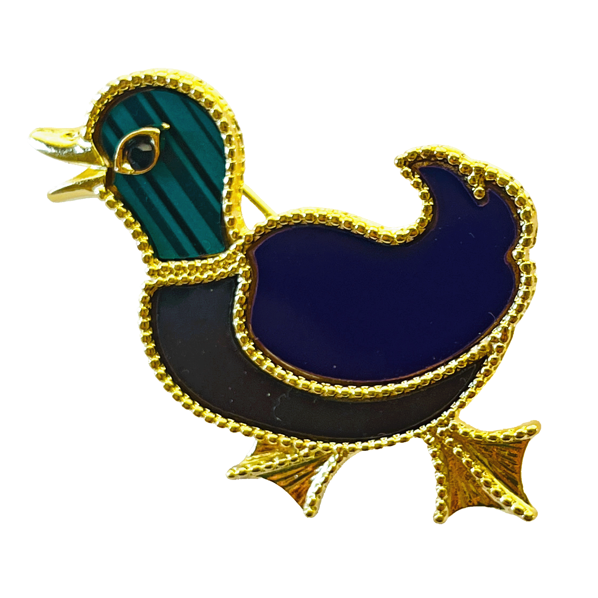 divalya-BR39-green-head-duck-enamel-brooch-2000x2000 Green head duck enamel brooch with gold beaded edges – Divalya jewelry
