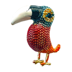 Colorful toucan brooch with white beak and red crystal body – Divalya jewelry