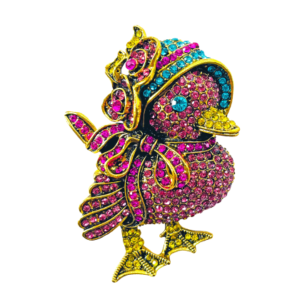 Vintage pink crystal chick brooch with bonnet, bow and floral details – Divalya jewelry