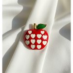 Red Apple Brooch with White Hearts - Image 2