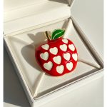 Red Apple Brooch with White Hearts - Image 3