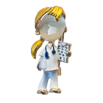Blonde woman doctor brooch with white coat, stethoscope and clipboard – Divalya jewelry